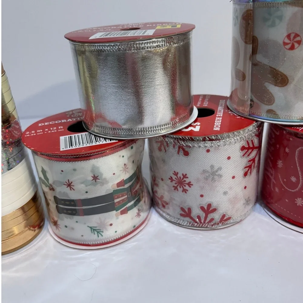 Holiday Style Christmas Decorative Ribbon Bundle Wired & Curling Assorted 9pc
